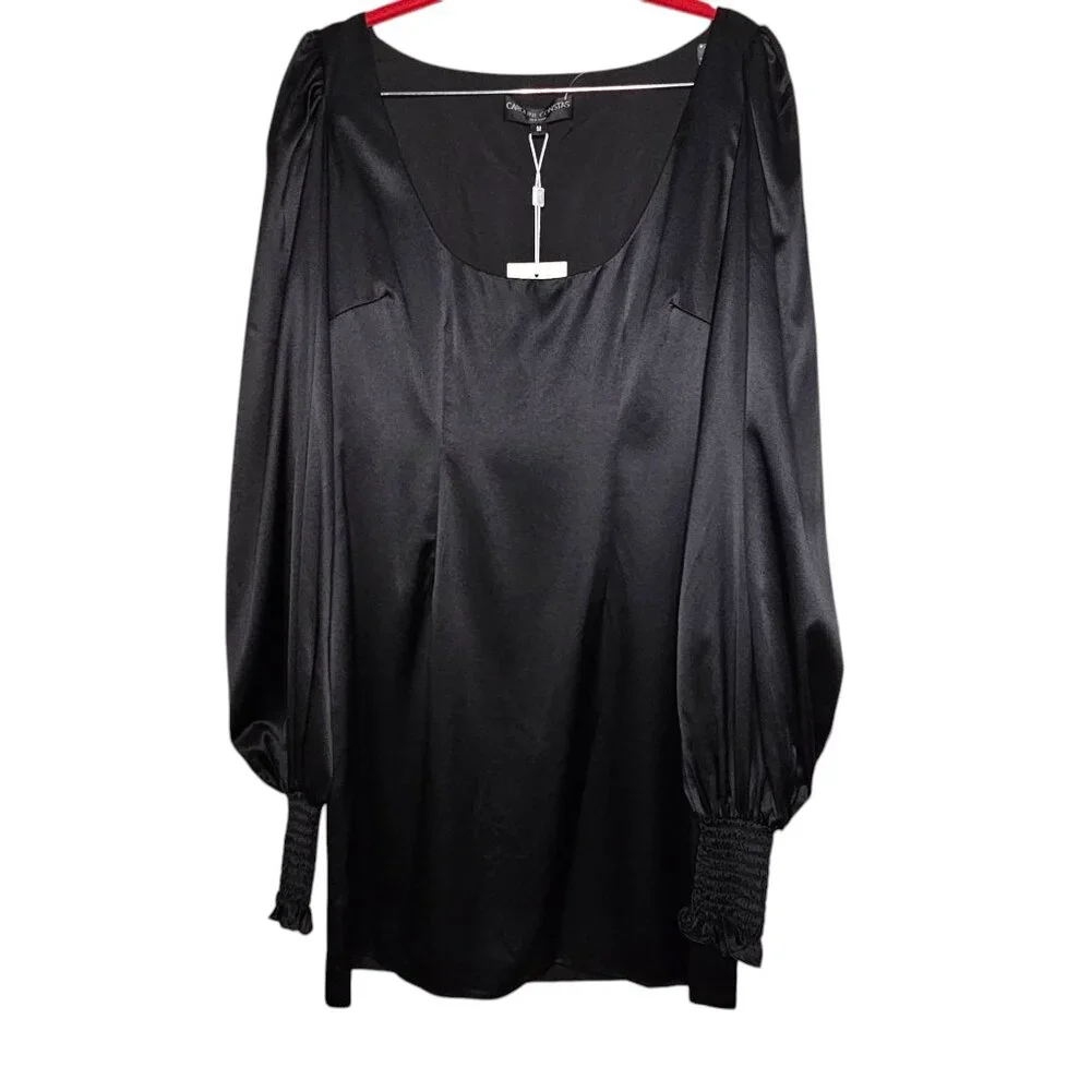 Caroline Constas Size M Quiet Luxury Classic Black Odette Mini Silk Dress